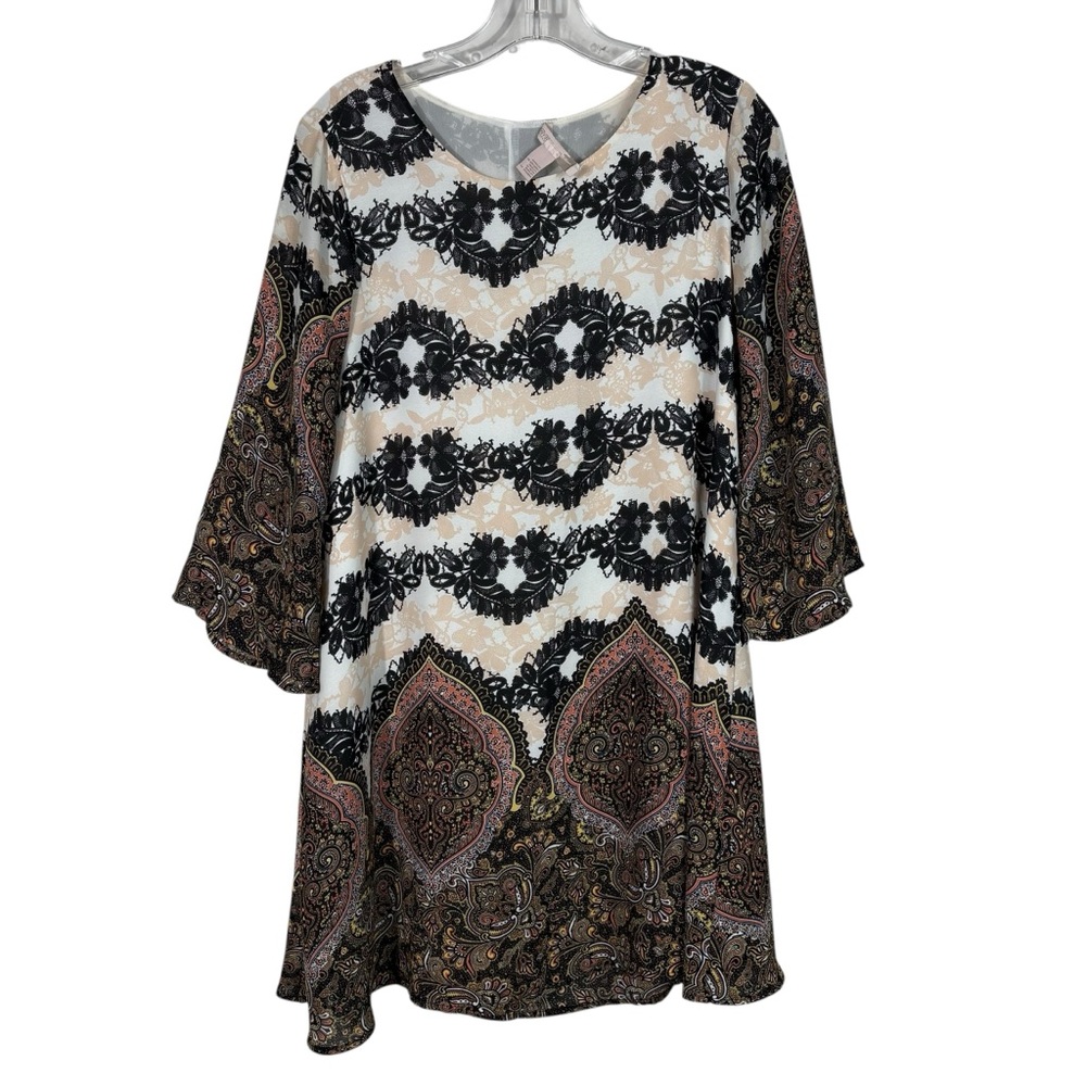 Forever 21 Bohemian Mandala Printed Bell Sleeve Chiffon Dress XS Boho Paisley
